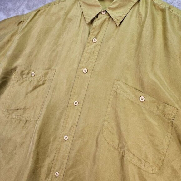 Vintage Fuzi Silks 100% Silk Shirt Italian Style Yellow Button-Down Men's Size M - Picture 12 of 15